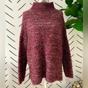 Red white black knit turtleneck long sleeve sweater